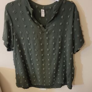 Chic Dark Green Textured Blouse